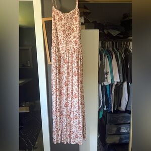 Floral Spaghetti-Strap Maxi Dress in Cream and Rust